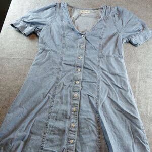 Madewell Womens Light Wash Denim Button Front Puff Sleeve Mini Dress Size 6